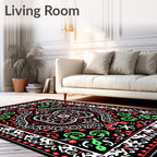 Bold Black Red Green Medallion Rug