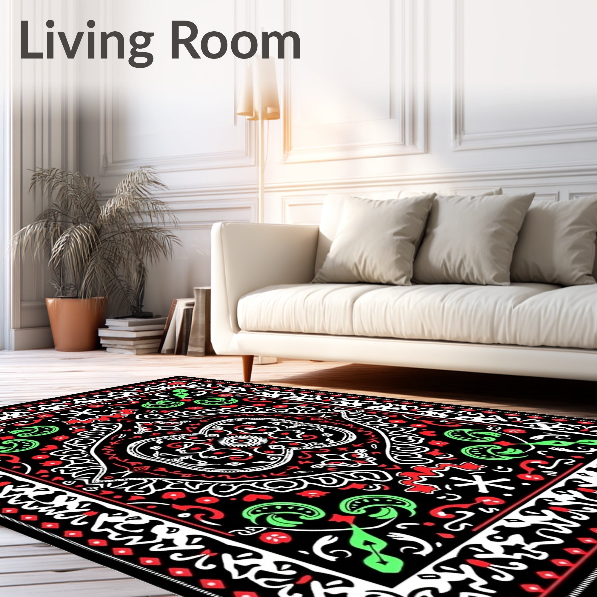 Bold Black Red Green Medallion Rug