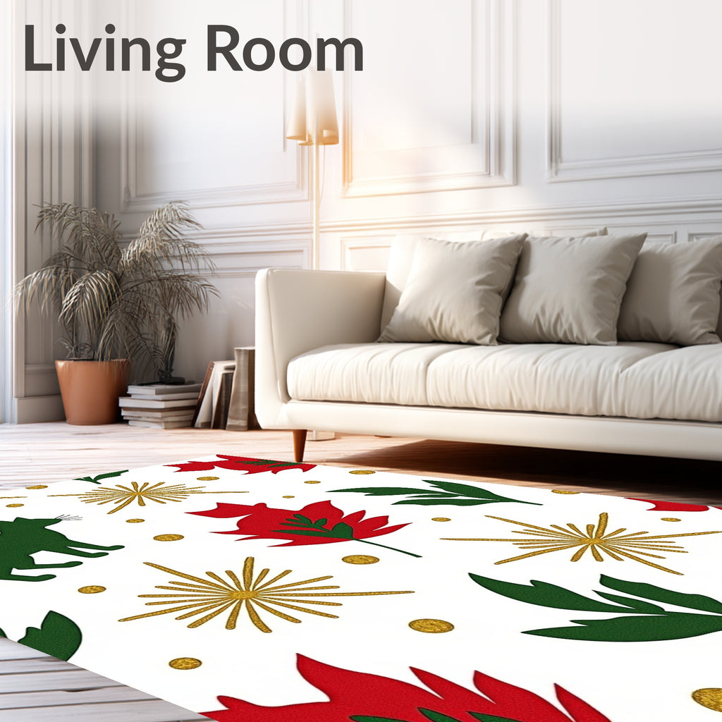 Whimsical Green Cat Red Leaf Sunburst Rug