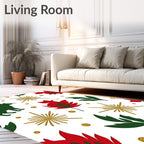 Whimsical Green Cat Red Leaf Sunburst Rug