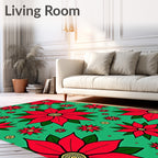 Large Red Poinsettia Green Floral Rug