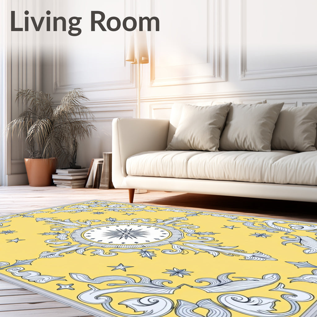Gilded Yellow Ornate Medallion Rug