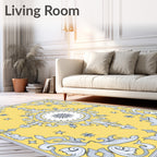 Gilded Yellow Ornate Medallion Rug