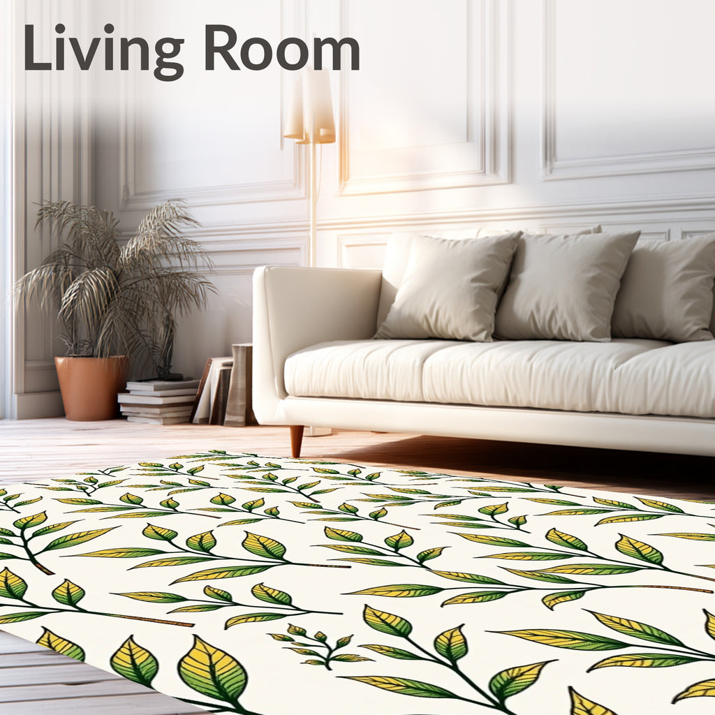 Green Yellow Leafy Branches Repeating Rug