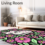 Whimsical Pink Floral Cat Garden Rug