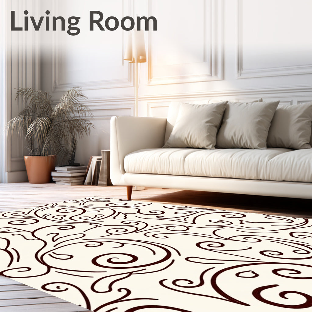Dark Brown Swirl Leaf Vine Rug
