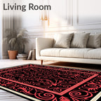Coral Vine Scrolling Black Medallion Rug