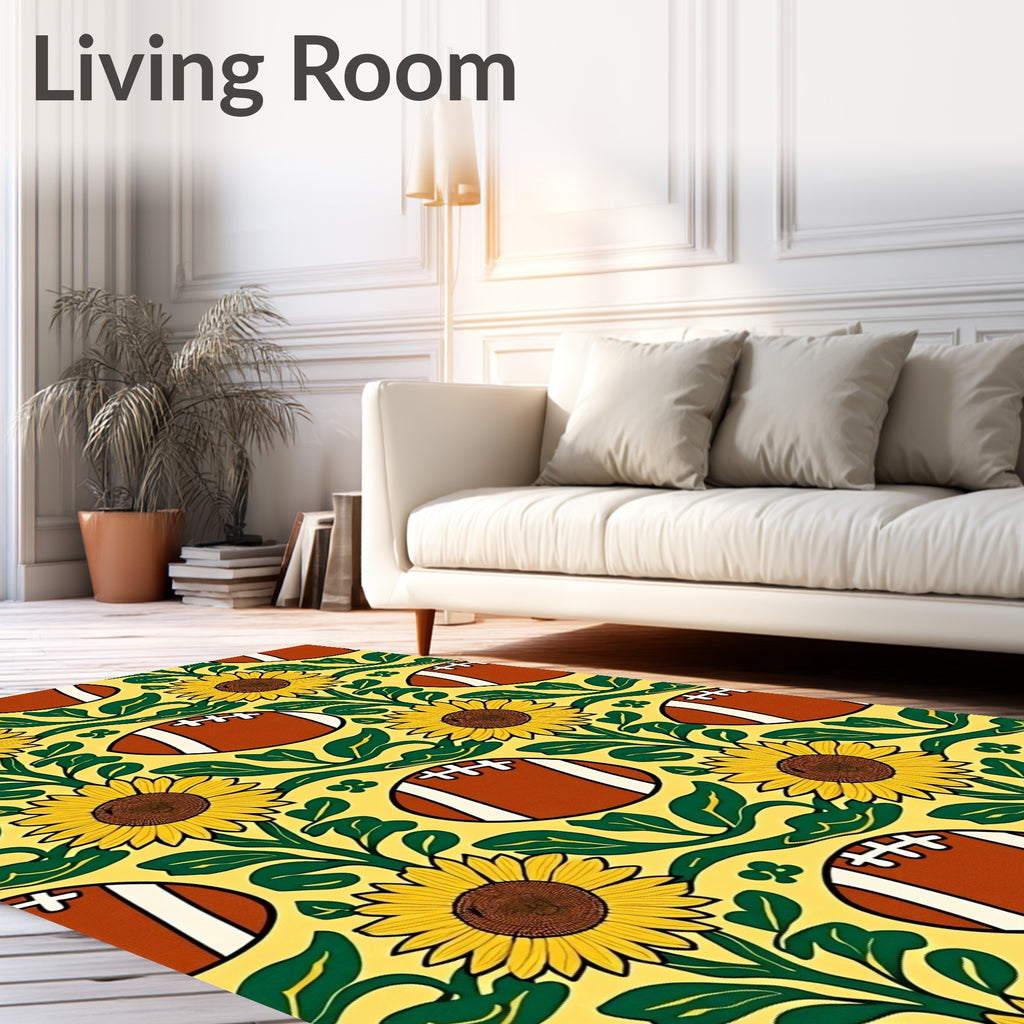 Sunny Yellow Football Sunflower Illustration Rug