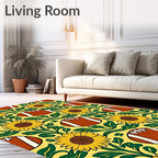 Sunny Yellow Football Sunflower Illustration Rug