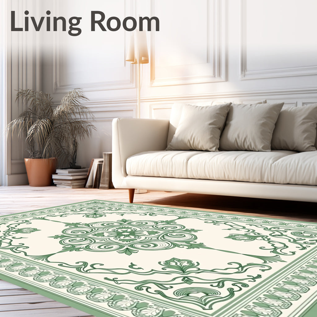 Art Nouveau Green Floral Scroll Rug