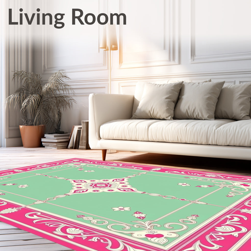 Vibrant Pink Mint Floral Medallion Rug