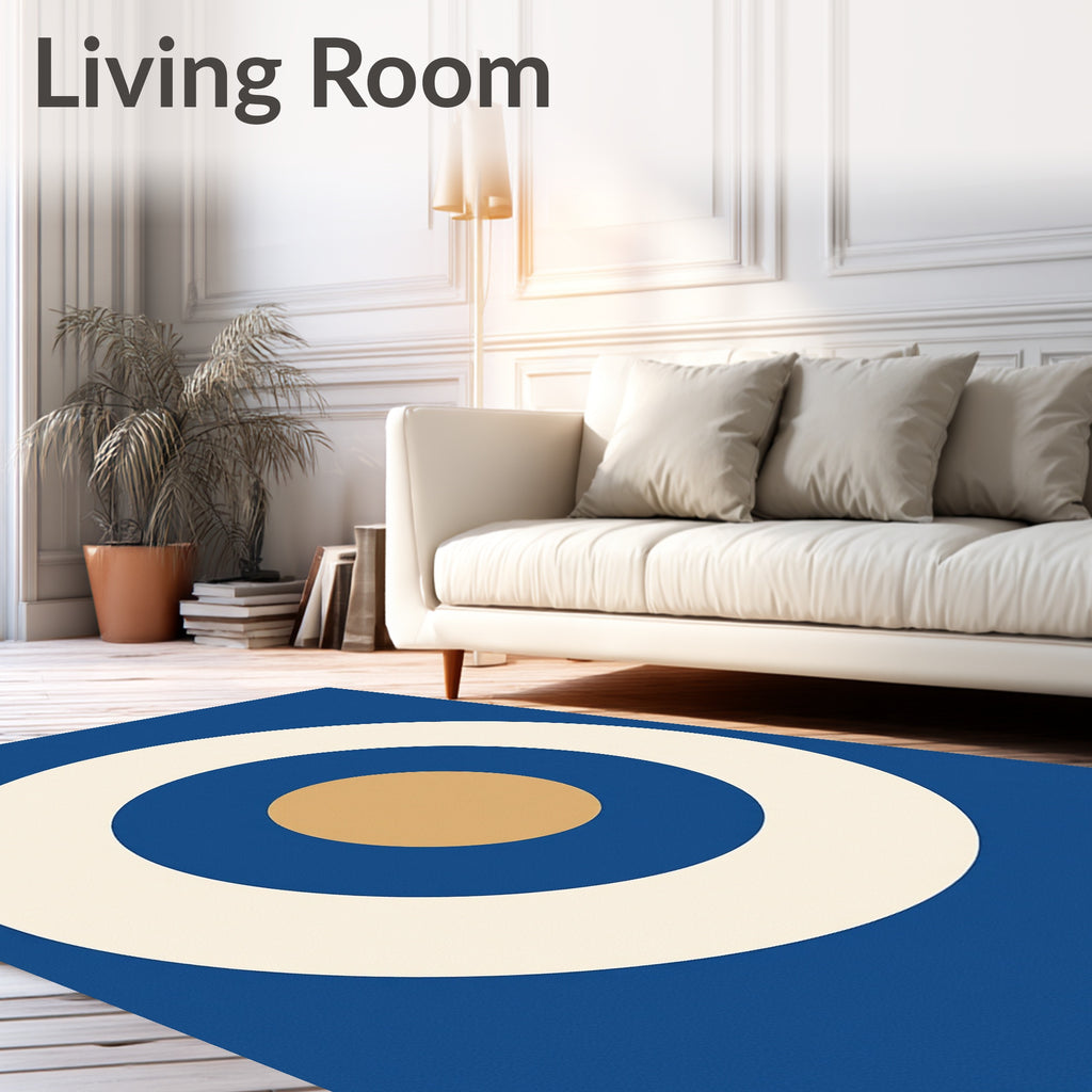 Retro Blue Ochre Concentric Circles Rug