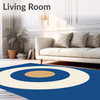 Retro Blue Ochre Concentric Circles Rug