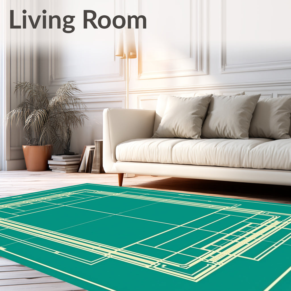 Teal Cream Geometric Layered Structure Rug