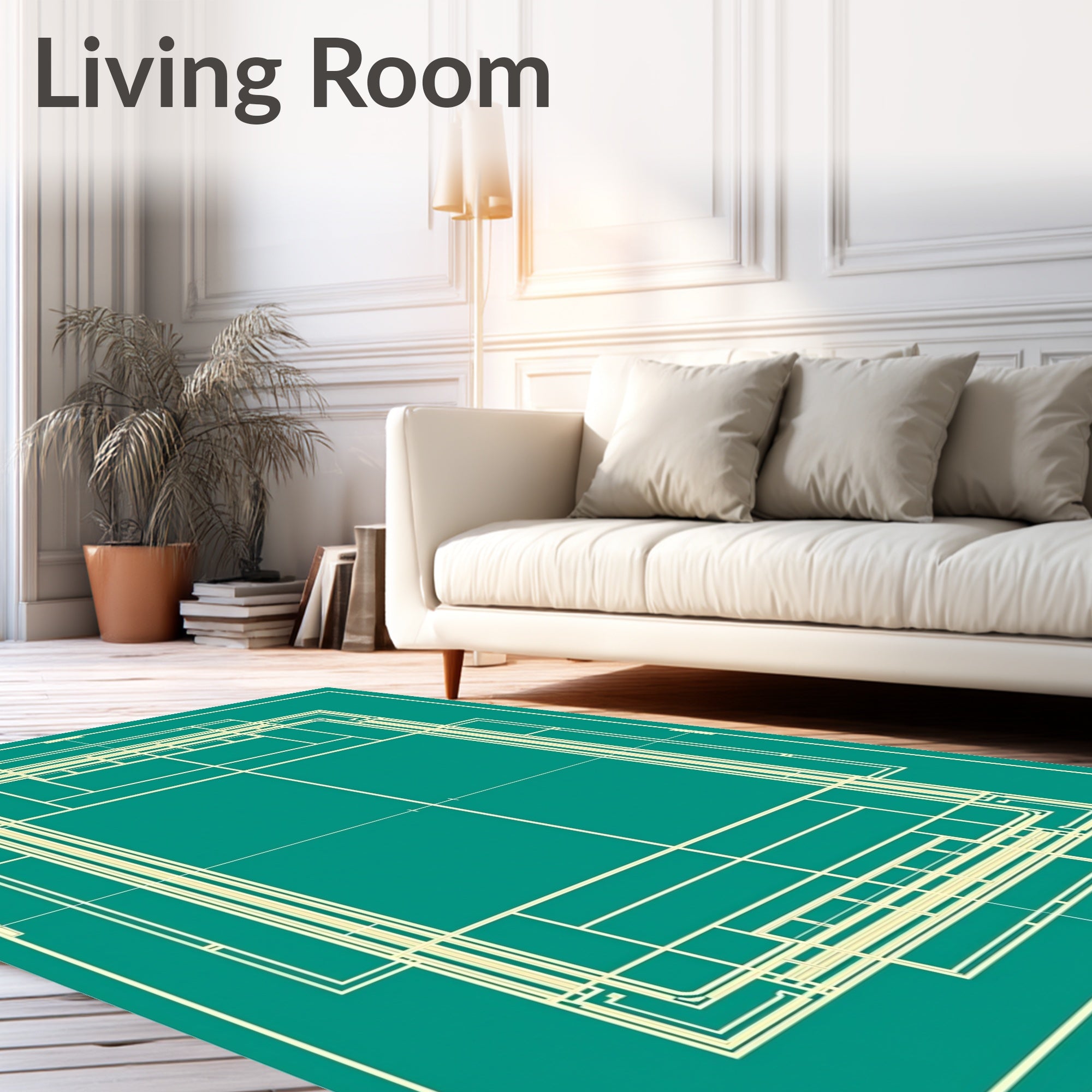 Teal Cream Geometric Layered Structure Rug