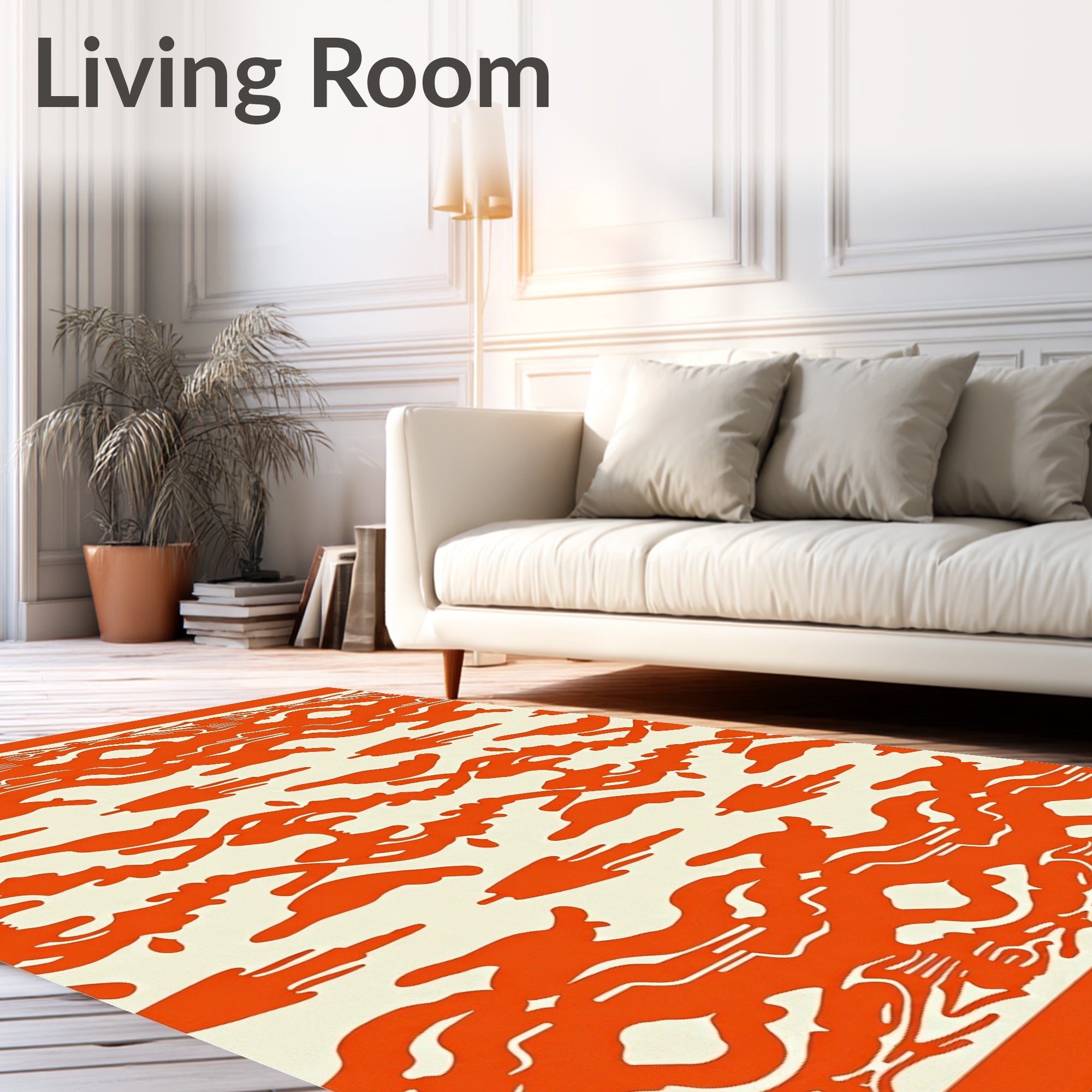 Vibrant Orange Abstract Organic Flow Rug