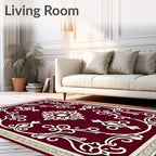 Maroon Floral Scroll Medallion Frame Rug