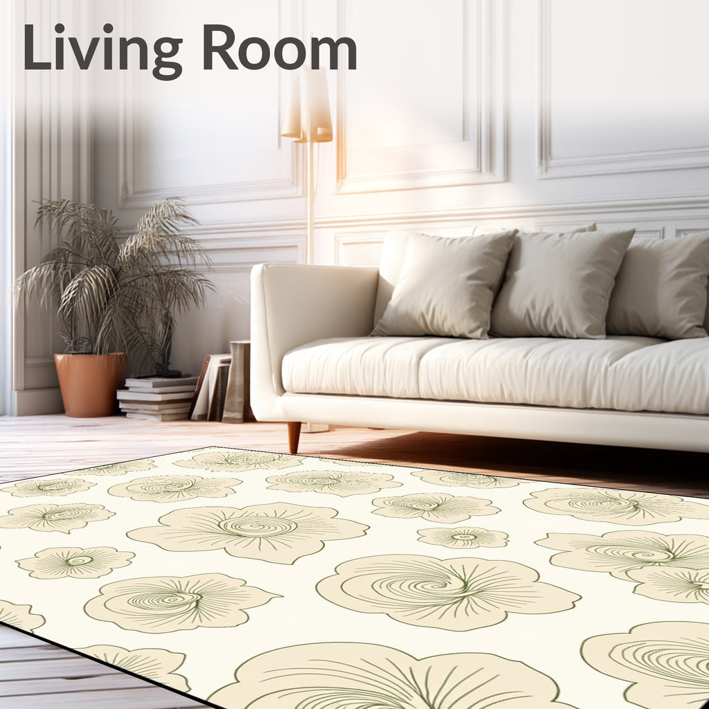 Pale Yellow Swirling Floral Bloom Rug