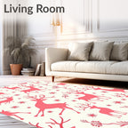 Coral Reindeer Snowflake Winter Scene Rug