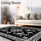 Black White Classic Floral Medallion Rug
