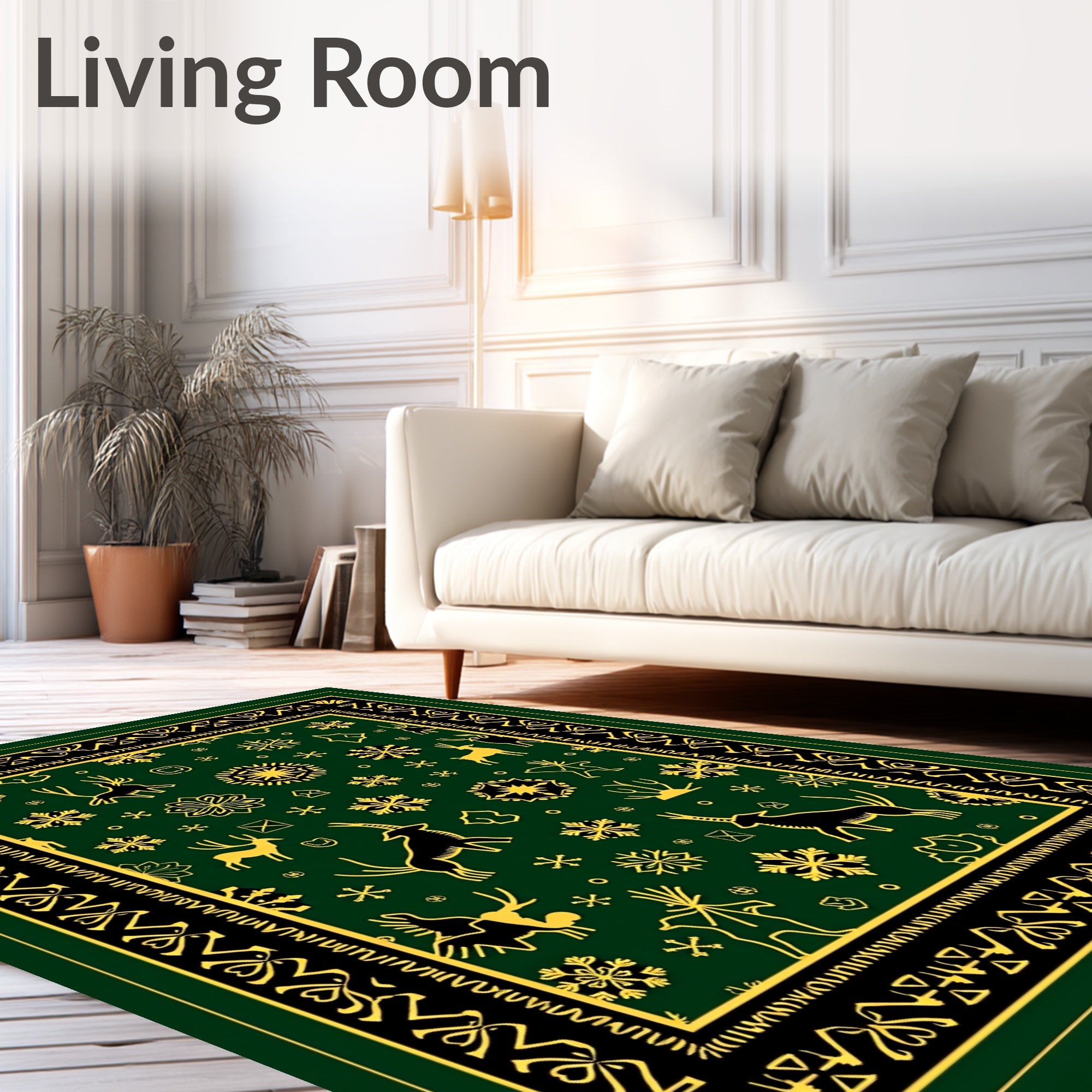 Deep Green Deer Snowflake Motif Rug