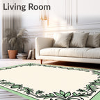 Elegant Green Leaf Border Artwork Rug