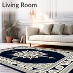 Navy Cream Intricate Floral Medallion Rug