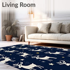White Reindeer Golden Stars Night Rug