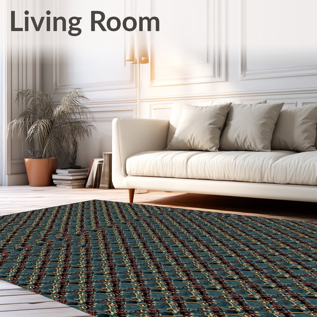 Deep Teal Gold Interlocking Diamond Rug