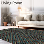 Deep Teal Gold Interlocking Diamond Rug