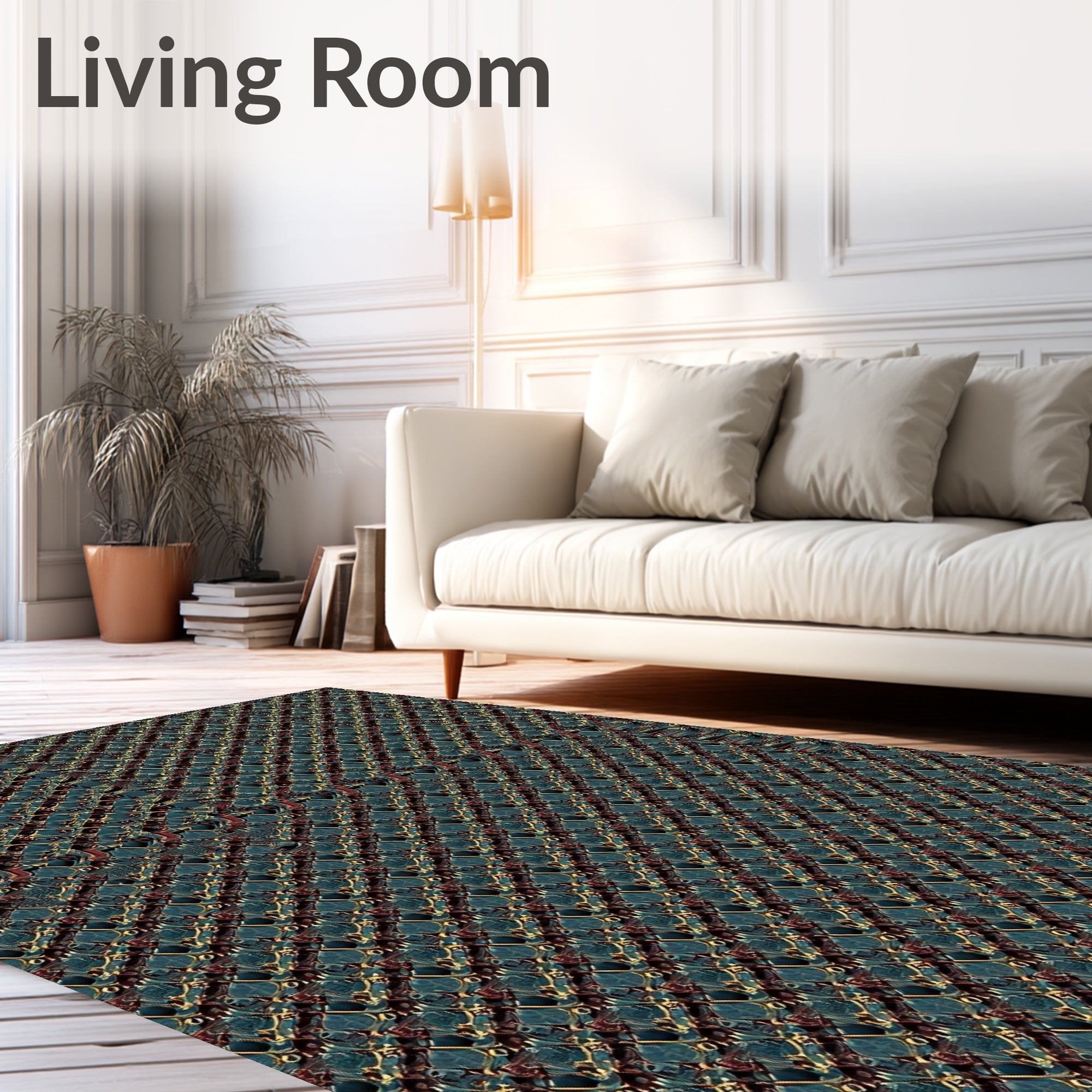 Deep Teal Gold Interlocking Diamond Rug