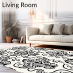 Black White Traditional Flourish Scroll Rug