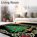 Festive Green Tree Red Ornament Border Rug