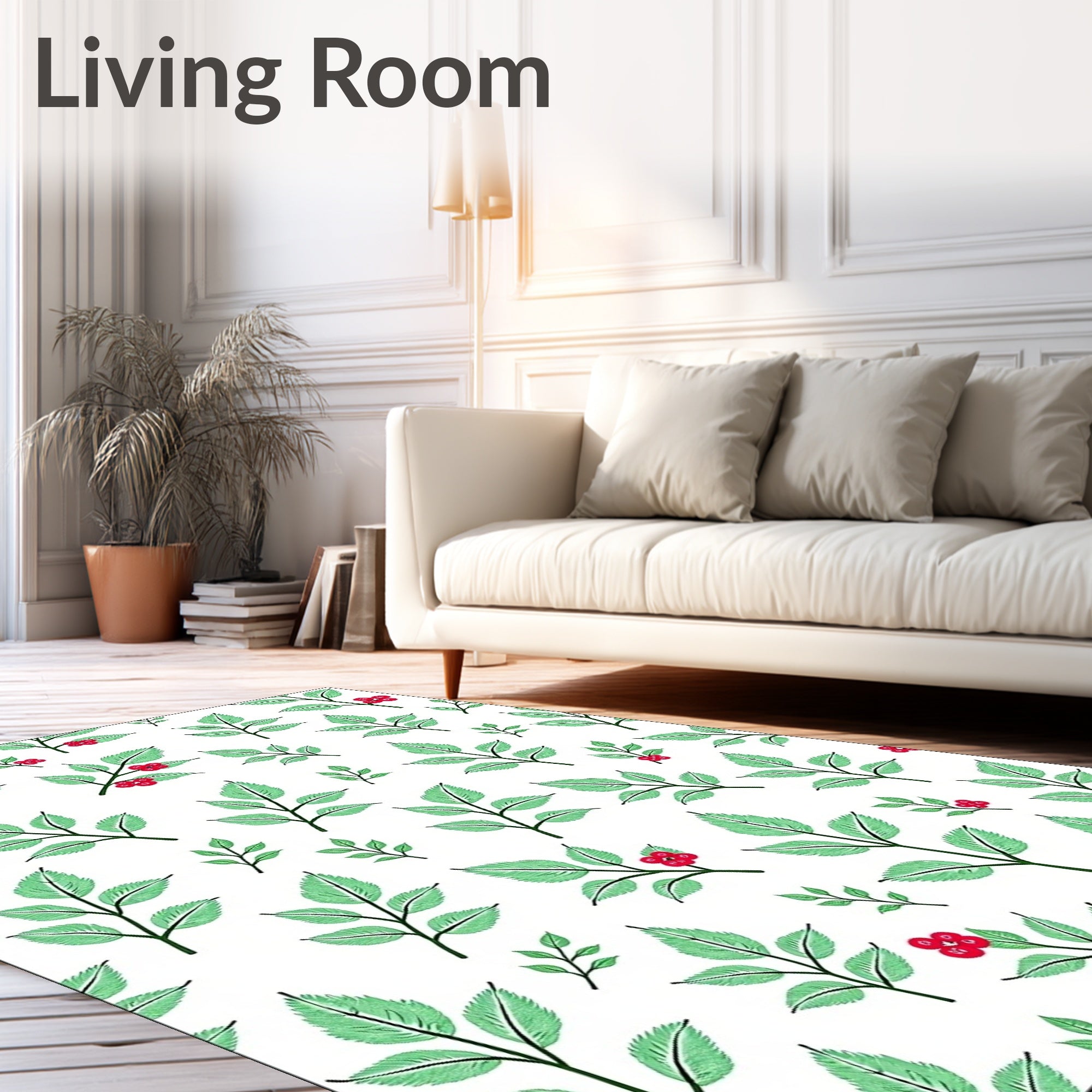 Green Leaf Red Berry Botanical Rug
