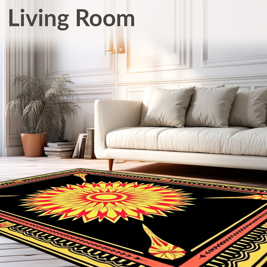 Bold Yellow Sunburst Mandala Frame Rug