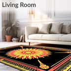 Bold Yellow Sunburst Mandala Frame Rug