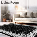 Black White Octagon Geometric Border Rug