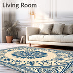 Deep Blue Circular Ornamental Bloom Rug
