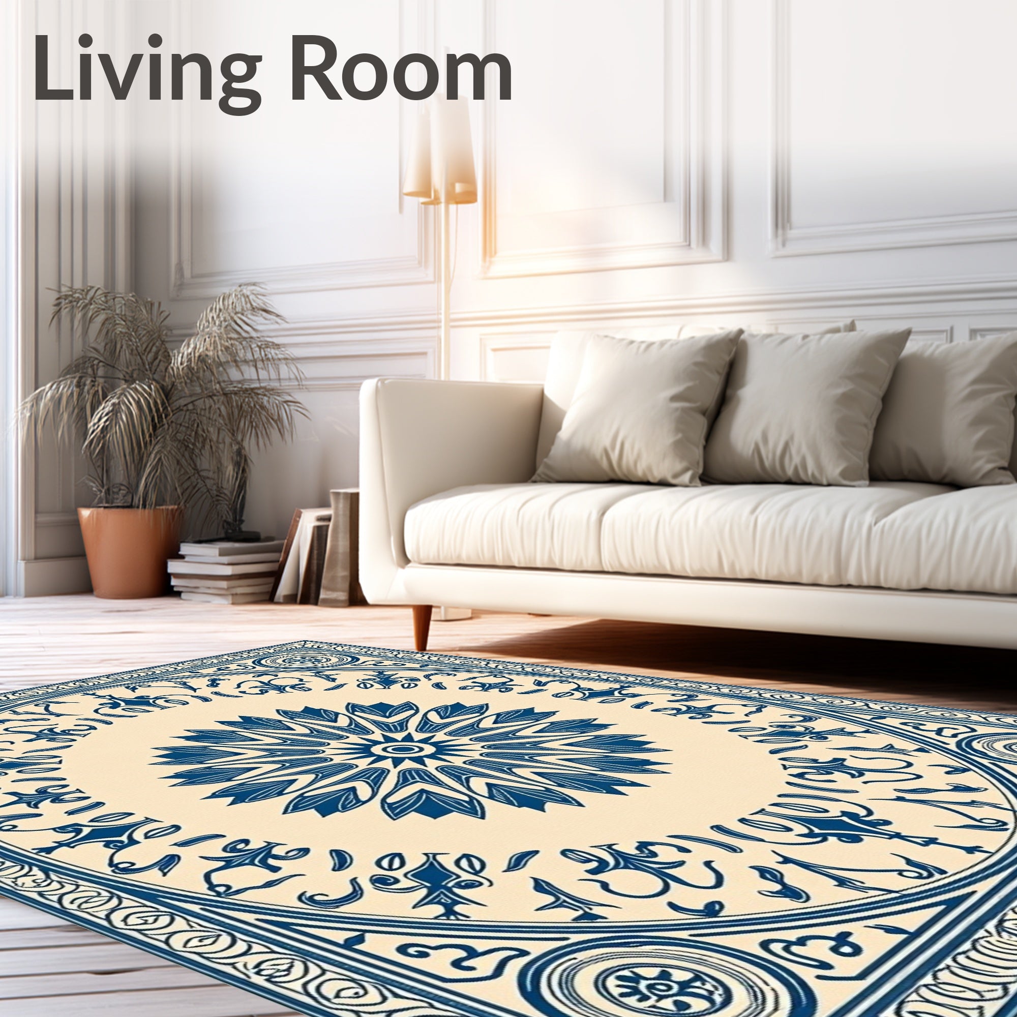 Deep Blue Circular Ornamental Bloom Rug