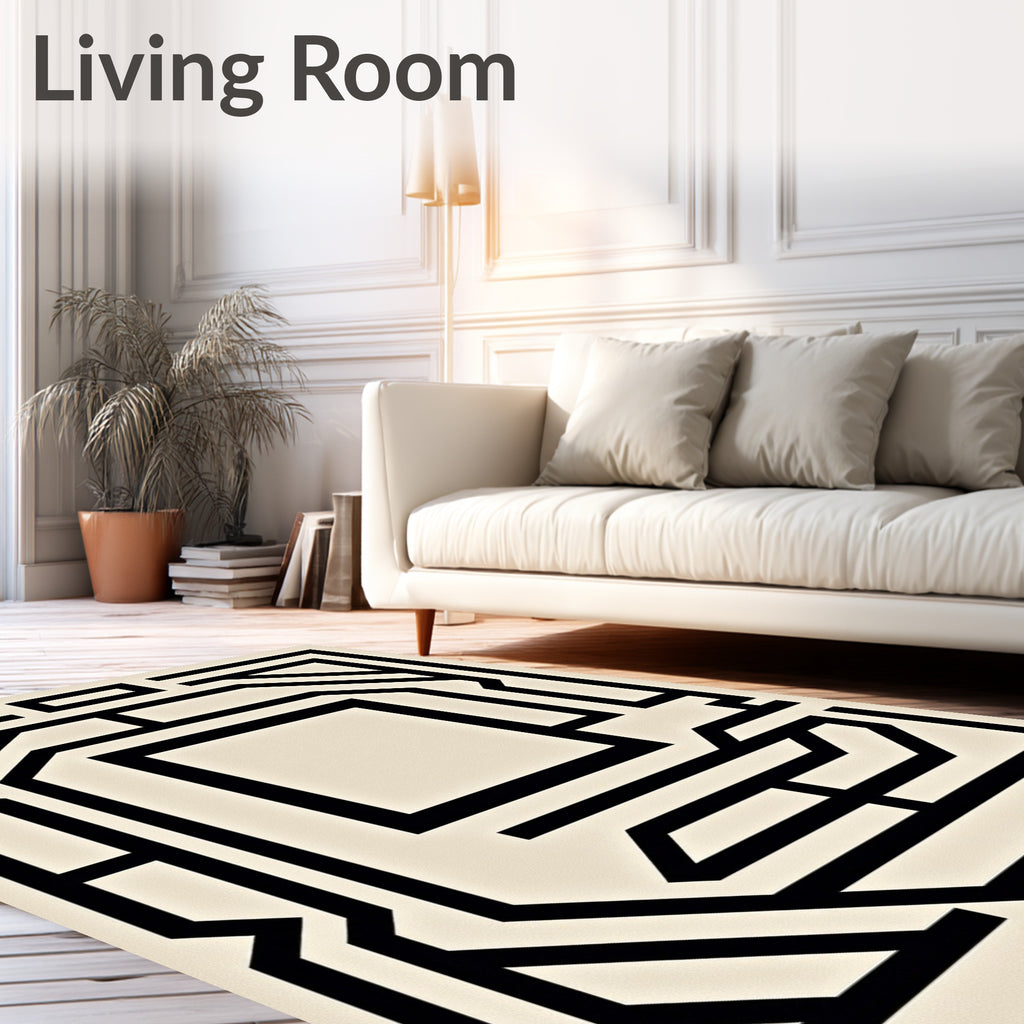 Bold Black Geometric Maze Rug