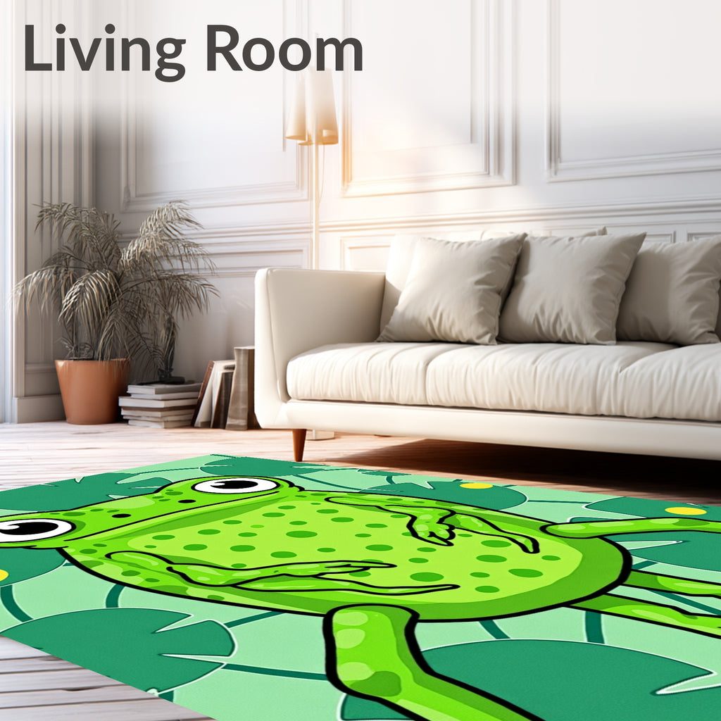 Vibrant Green Frog Lily Pad Garden Rug