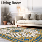 Vintage Blue Gold Sunburst Medallion Rug
