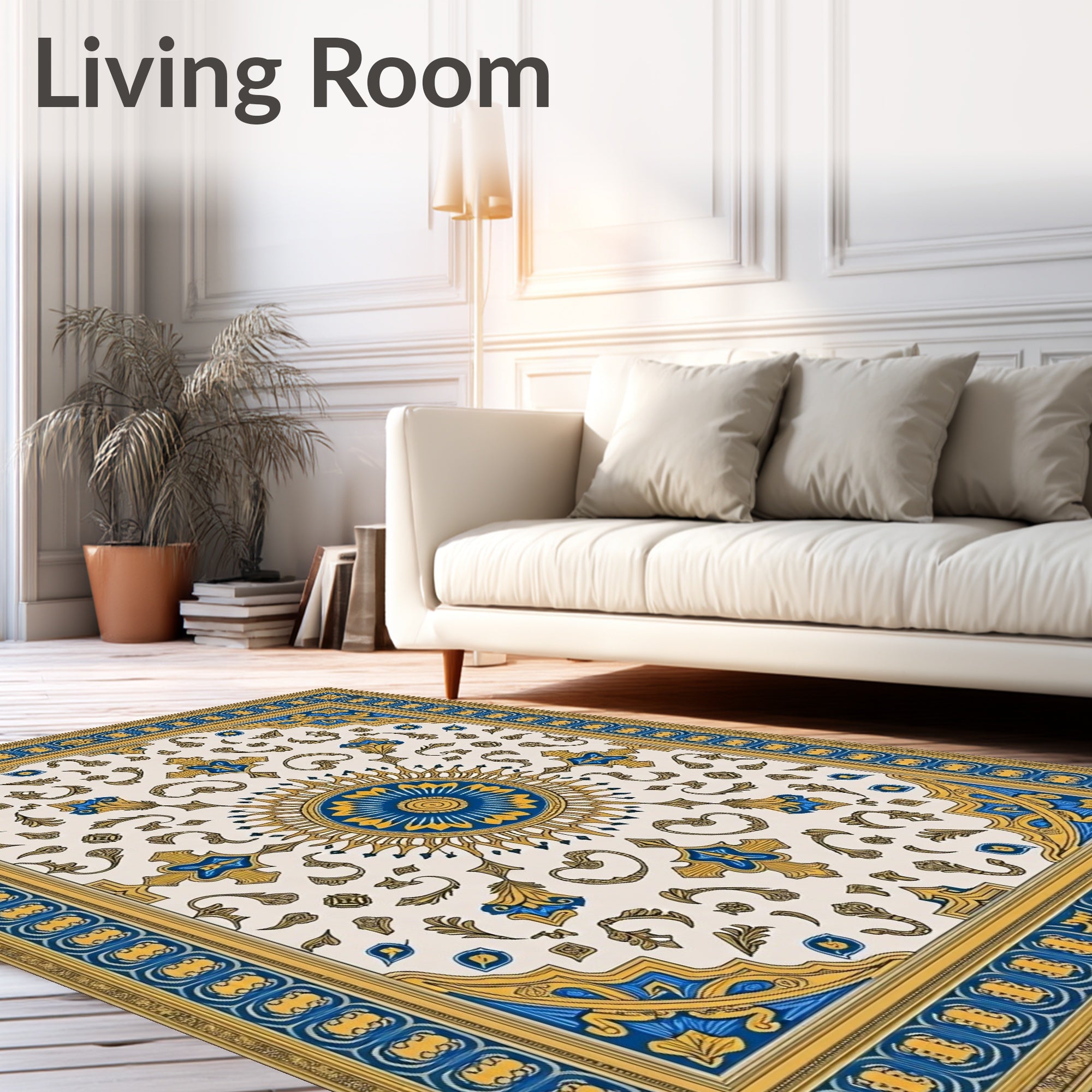 Vintage Blue Gold Sunburst Medallion Rug
