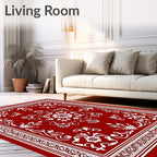 Ornate White Floral Red Centerpiece Rug