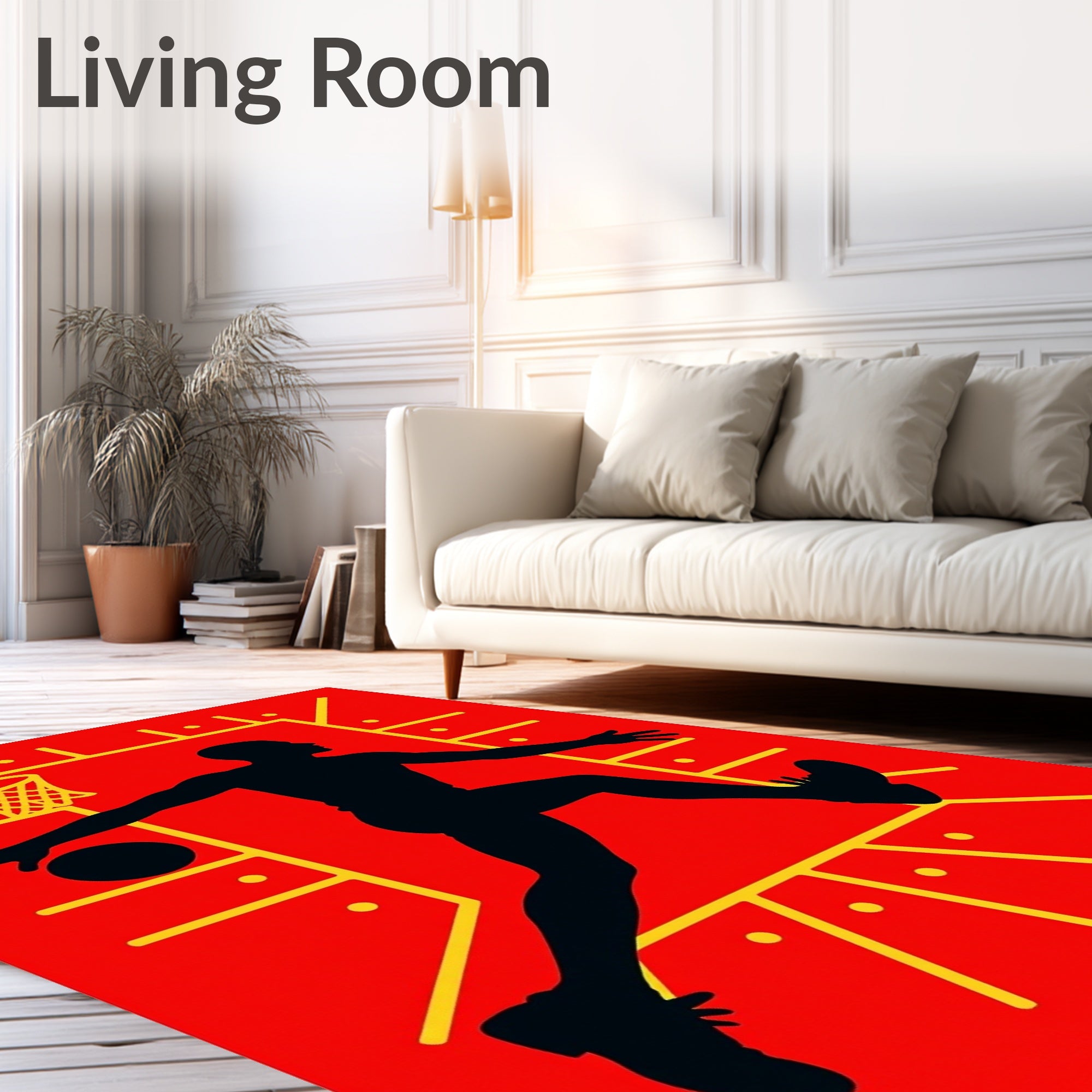 Red Black Basketball Player Court Rug