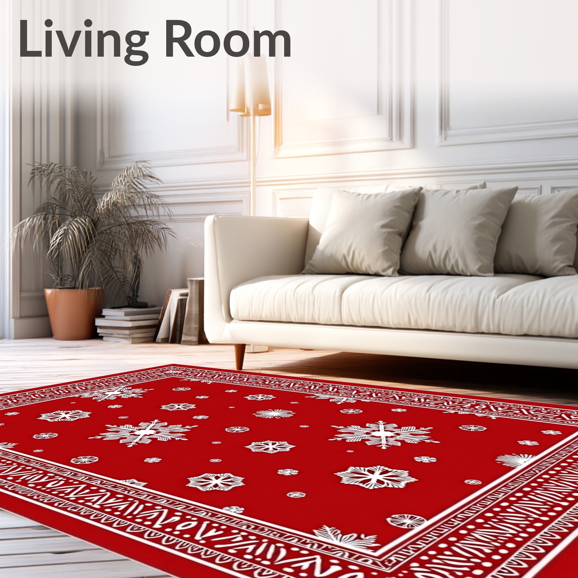 Crimson Snowflakes Festive Border Rug