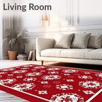 Crimson White Flourish Medallion Arrangement Rug