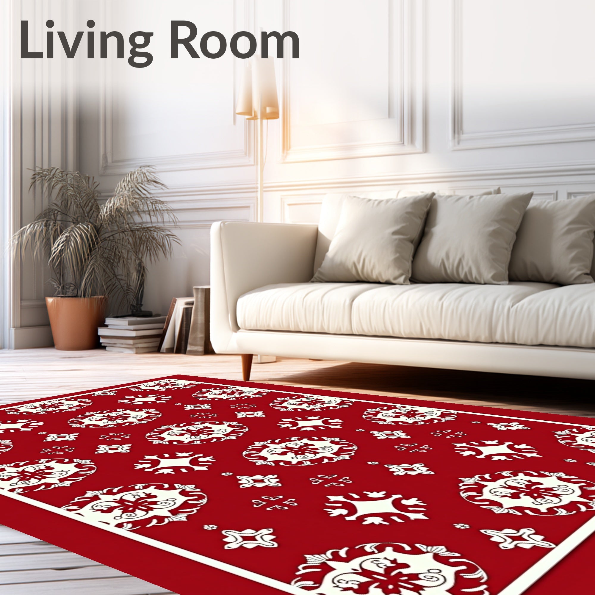 Crimson White Flourish Medallion Arrangement Rug