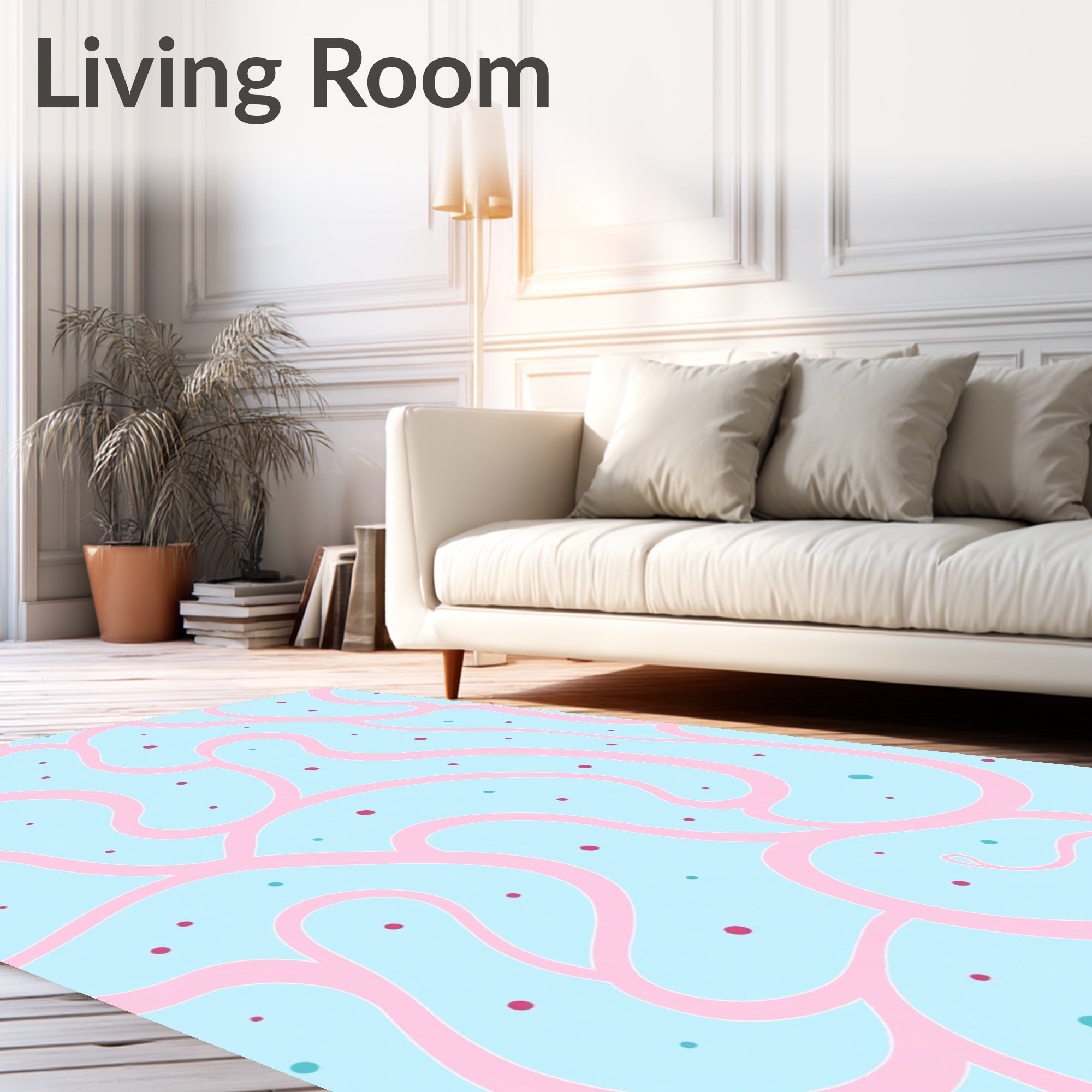 Pastel Pink Swirl Sky Dots Rug