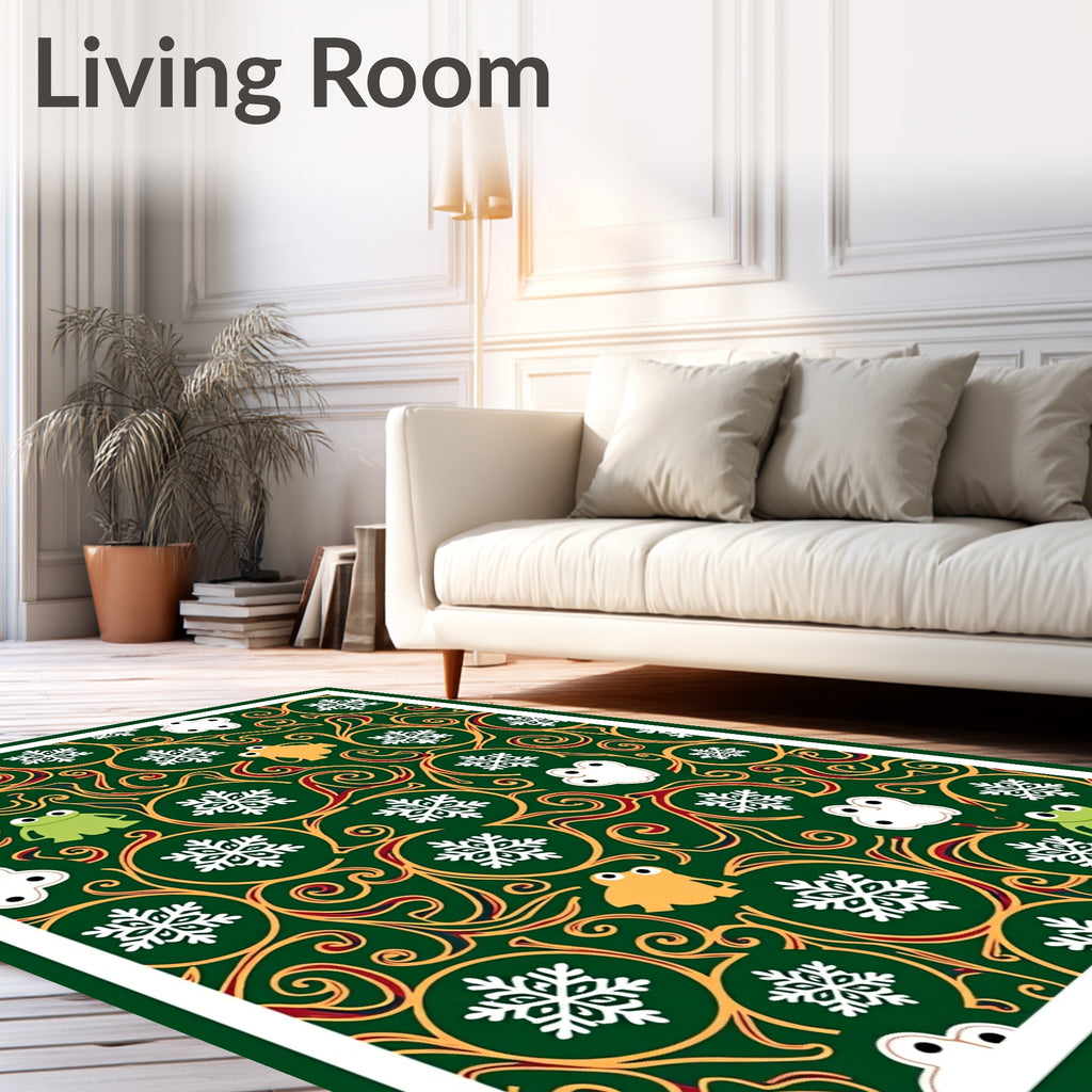 Whimsical Frogs Snowflakes Swirls Rug